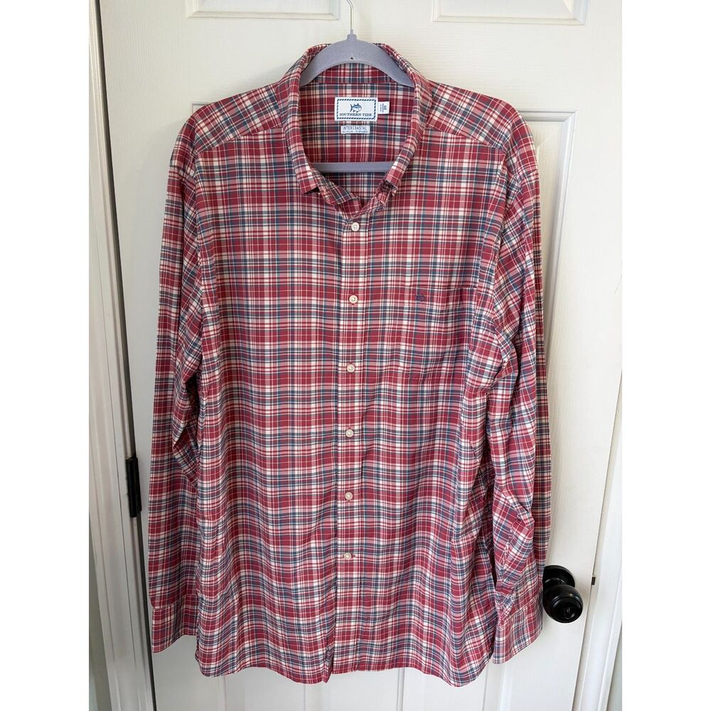 Southern Tide Men's Intercoastal Red Gingham Plaid Button Down Size XL